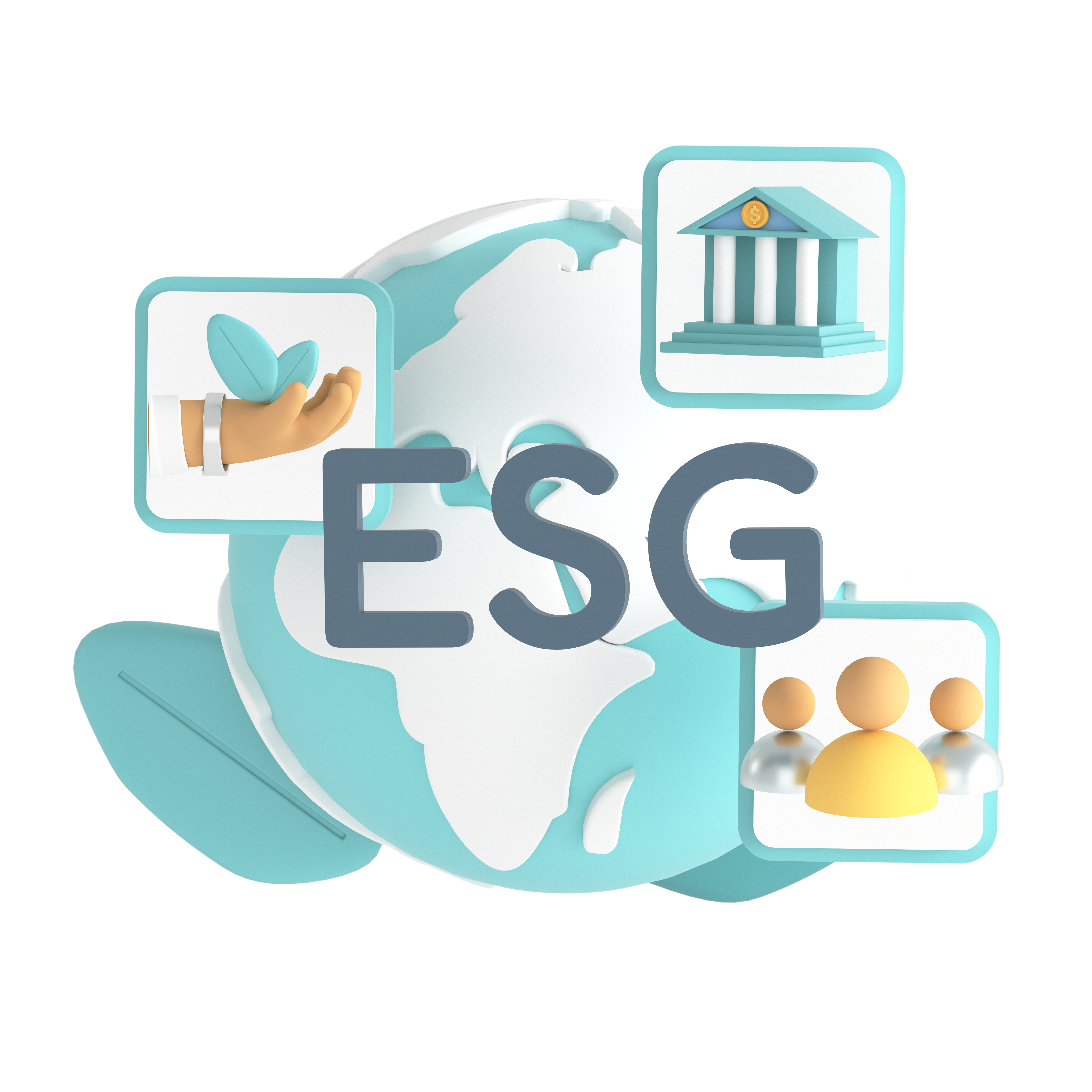 Eine Illustration, die Nachhaltigkeit in der Bauwirtschaft durch ESG (Environmental, Social, Governance) Prinzipien darstellt. Zu sehen sind Symbole für Umweltfreundlichkeit, soziale Verantwortung und Governance vor dem Hintergrund eines Globus, was die globale Bedeutung nachhaltiger Praktiken in der Bauindustrie unterstreicht.</p>
<p>